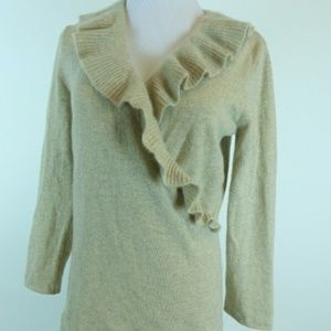 JONES NEW YORK BEIGE RUFFLES CASHMERE FAUX WRAP S